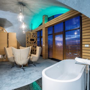 Wellness Hotel Step in Prague, image may contain: Interior Design, Lighting, Bed, Wood