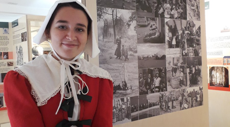 We were lucky to recieve a costumed welcome from a Pilgrim!