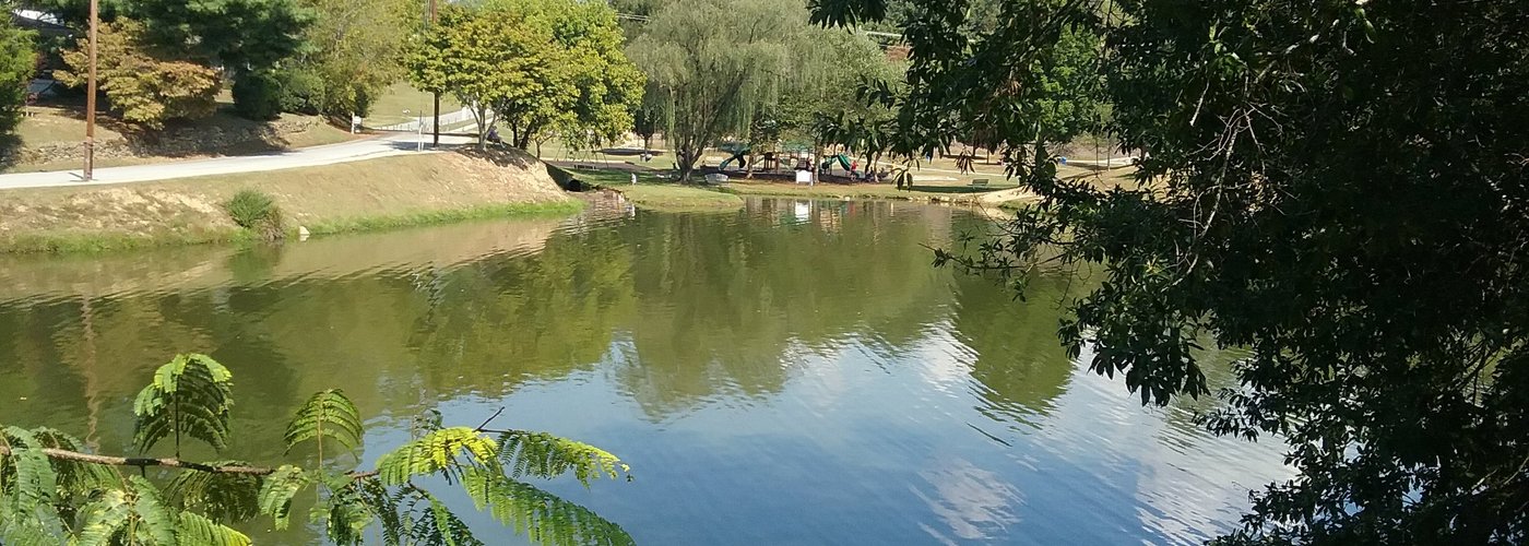 View across the lake to the playground