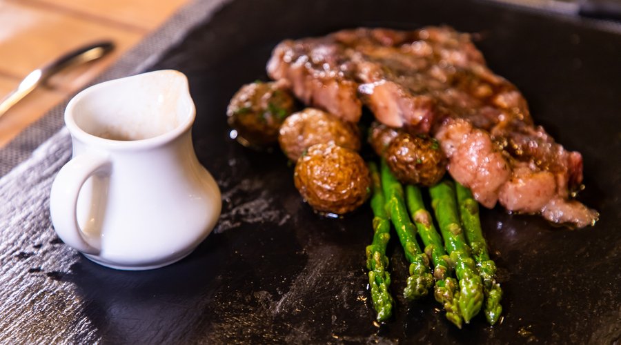 New York Strip with Grilled Asparagus and roasted potatoes.  Great way to end the perfect beach day at Nantipa.