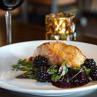 Cedar-planked, blackberry salmon