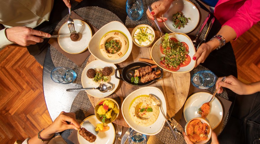 So many mezze to share | Hummus | Tabbouleh | Babaghanoush | Spicy carrot salad | Falafel | Labneh | Homemade pickles | Kofta