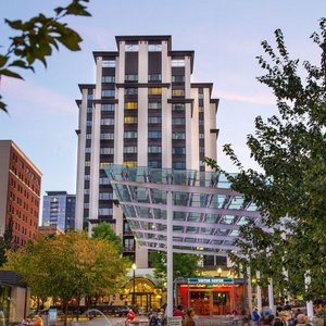 The Paramount Hotel - only hotel that calls Director Park their front yard