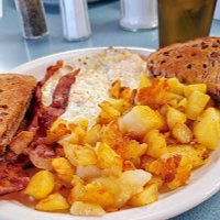 2 eggs, bacon, cinnamon toast and American fries, great value!