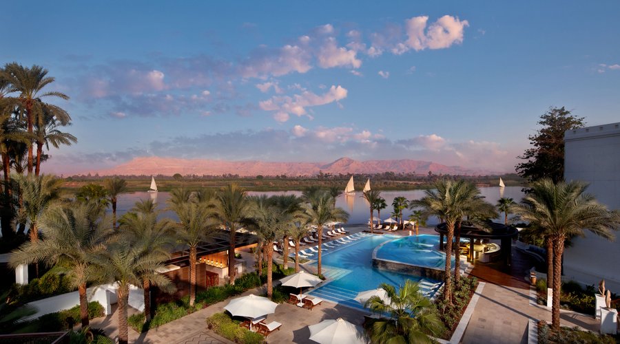 Hotel main swimming pool overlooking the River Nile 
