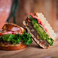 Black Bean Burger on Pretzel Roll