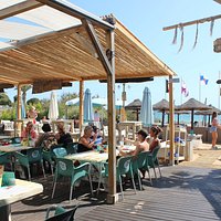 Restaurant (foreground) and beach lounge (background)