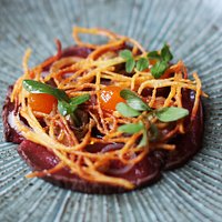Red deer, egg yolk, potato
