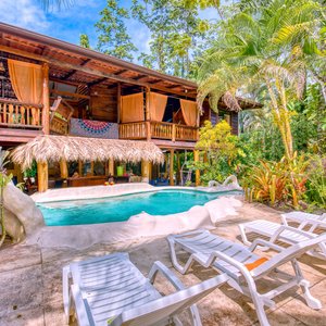 Salt water pool, sun terrace and main house
