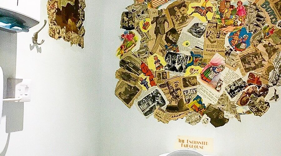 A peek at our new art installation in the upstairs bathrooms!