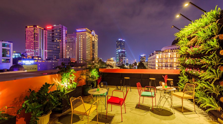 Rooftop with city view at night