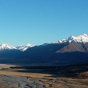 Mount Potts Lodge on the right amid the trees