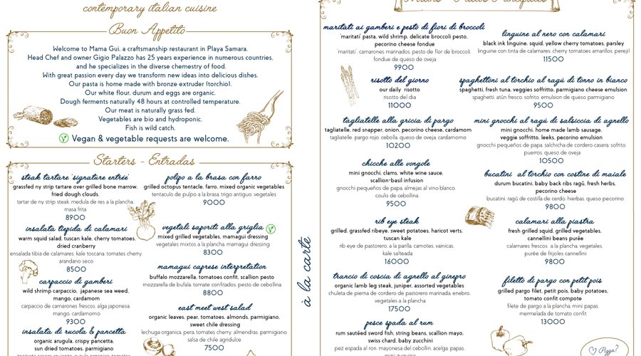 Starters and Mains Menu
