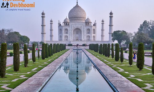 The Taj Mahal is an ivory-white marble Islamic mausoleum on the south bank of the Yamuna river in the Indian city of Agra