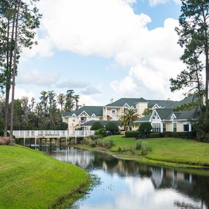 View of building and bridge to clubhouse