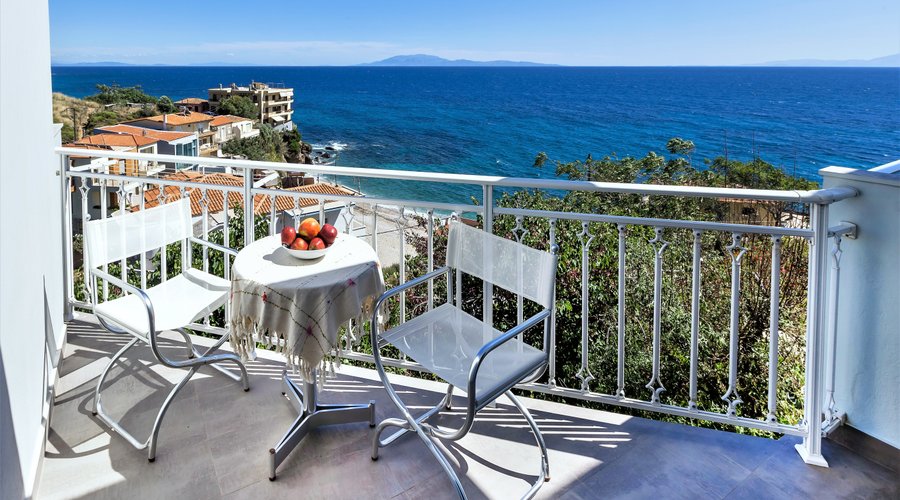 Superior Studio With Panoramic Sea View, private balcony overlooking Aegean Sea, Karaburun & Chi