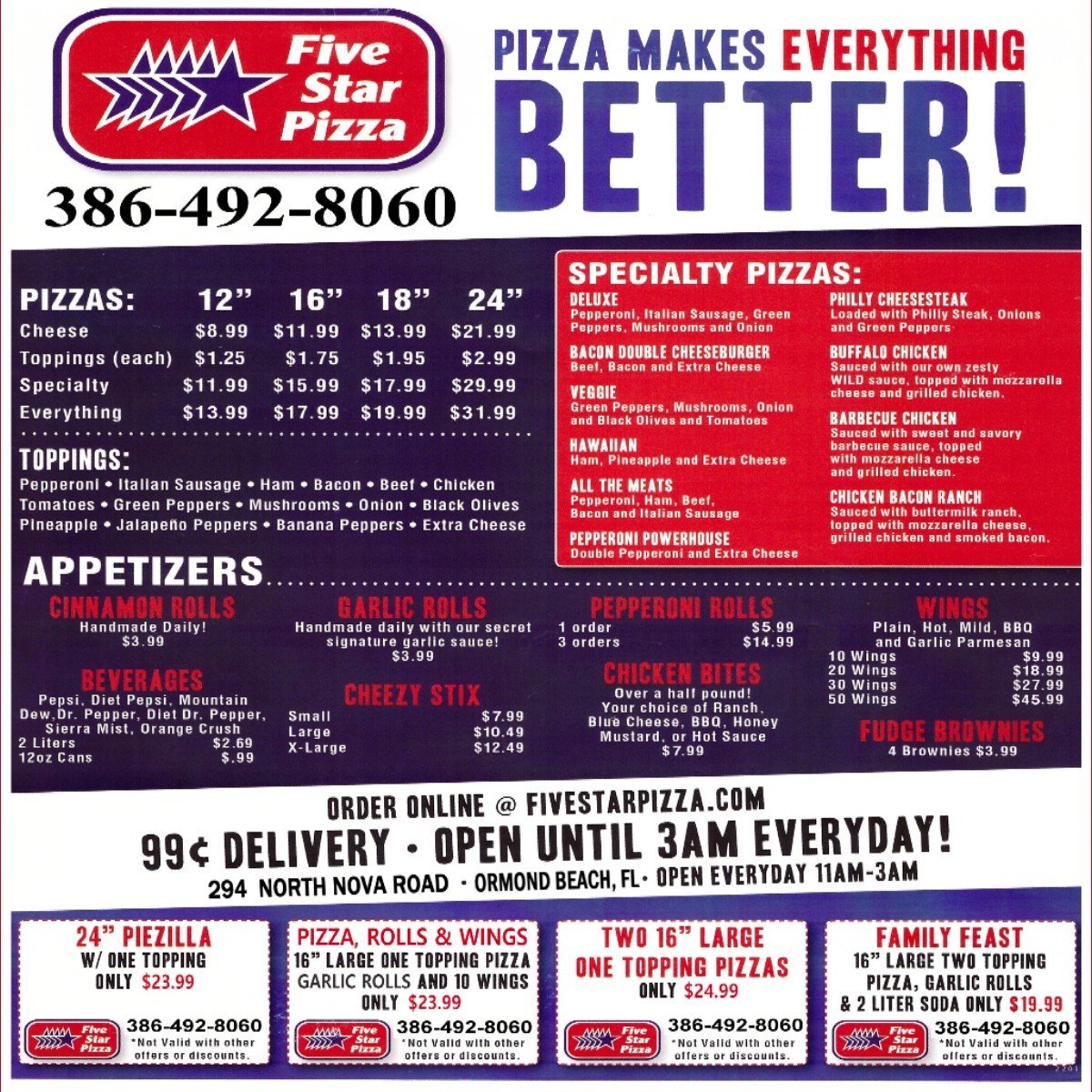 FIVE STAR PIZZA Ormond Beach Menu Prices Restaurant Reviews Order Online Food Delivery Tripadvisor