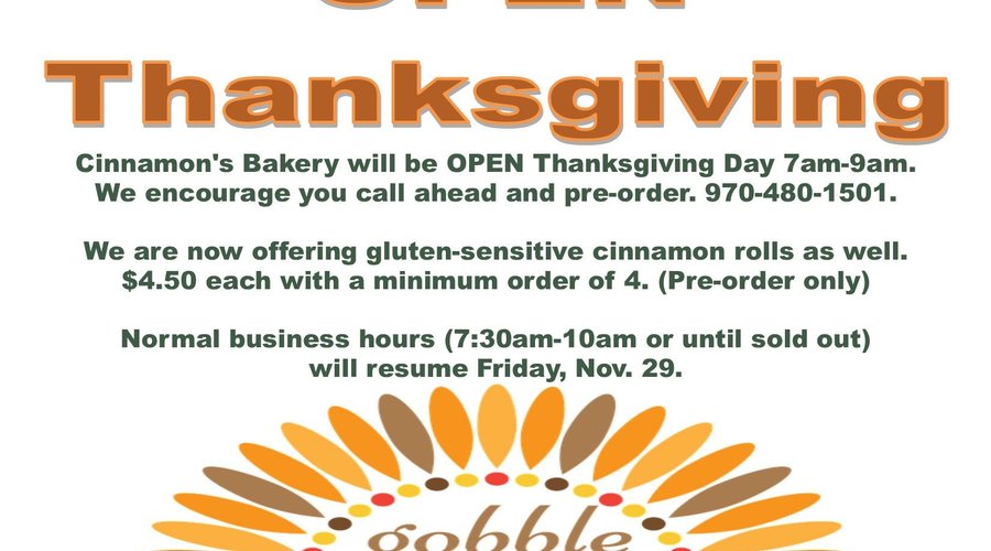 Open Thanksgiving Day!  Please call 970-480-1501 to pre-order!