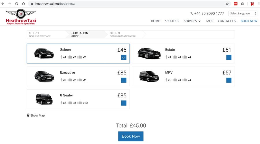 Website booking page