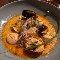 When lobster finds ocean friends. Lobster tail, catch of the day, sweet water shrimp, mussels, clams, fennel, Pernod, saffron, tomato lobster broth