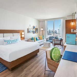 Margaritaville Hotel Nashville in Nashville, image may contain: Penthouse, Furniture, Home Decor, Bedroom