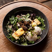 Wild Mushrooms, Baked Ricotta, Rocket, Almonds, Poached Eggs