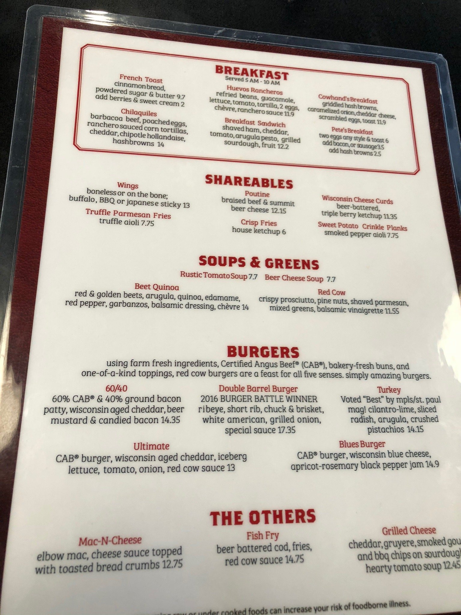 Red cow menu discount