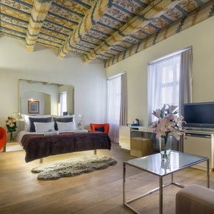 Hotel Three Storks in Prague, image may contain: Screen, Monitor, Living Room, Home Decor