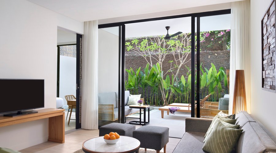 Two Bedroom plunge pool suite living room garden view