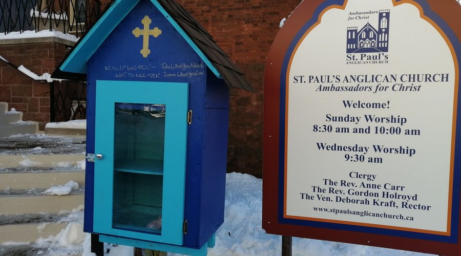 New (as of November 2019) Blessing Box located outside. "Take what you need, leave what you can" written on the outside of it in both Ojibwee and English.  