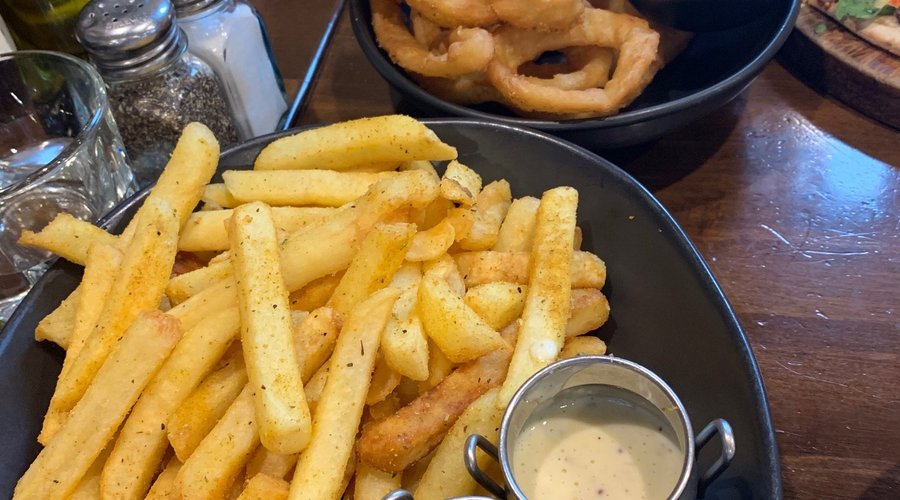 Fries and onion rings were huge - we couldn't finish them
