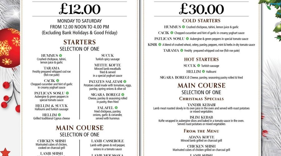 Christmas Lunch and Dinner Menu