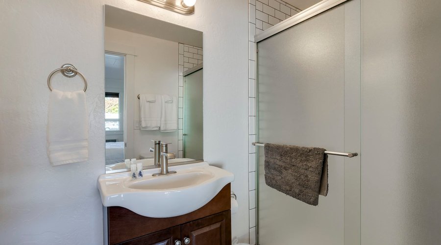 Remodeled and upgraded private bath with fresh linens and toiletries. 