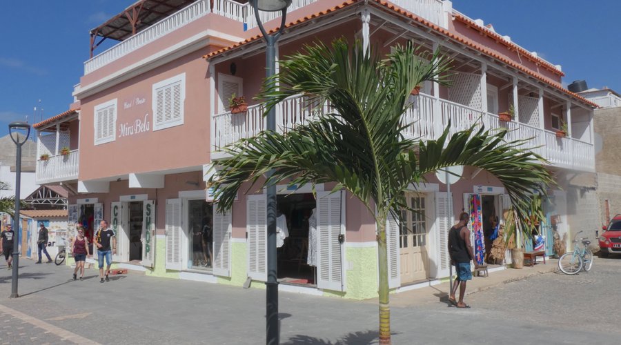 Outside of the hotel with the shops and part of the pedestrianised street