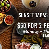 SUNSET TAPAS
$50 for 2 people
Monday-Thursday
11AM - 5PM