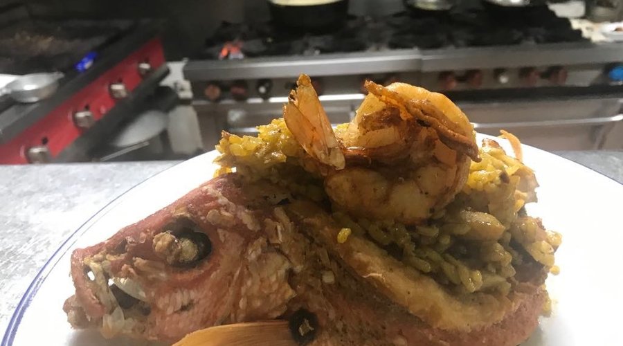 Fresh local de-boned red snapper stuffed with our seafood paella. 