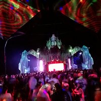 The main dance zone at Aum NYE Festival 2017. They have amazing sound and lighting production on their stages and a variety of music on each stage ranging from psytrance to house music depending on the time of day.