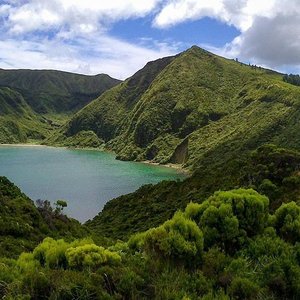 Lagoa do Fogo is a crater lake within the Agua de Pau Massif stratovolcano  in the center of the island of Sao Miguel in the Portuguese archipelago of  Stock Photo - Alamy