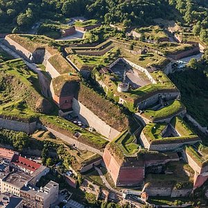 Premium Photo  Aerial view of a medieval castle fortress in the city of  klodzko poland