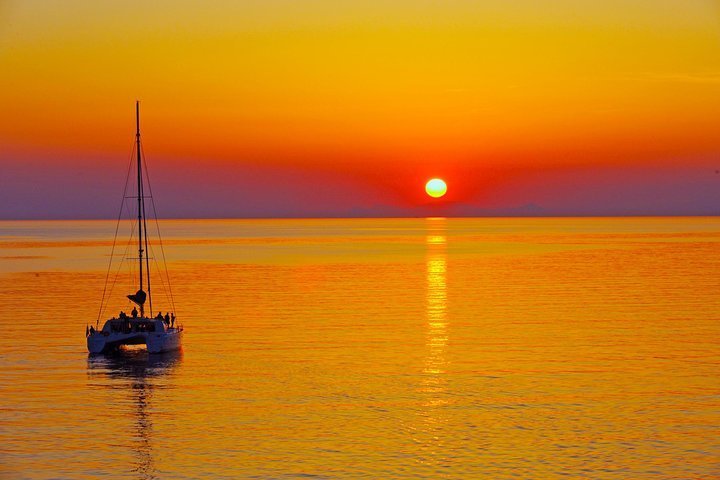 2024 (Fira) Santorini Sunset Luxury Sailing Catamaran Cruise with BBQ,  drinks, transfer