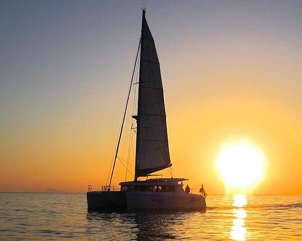 sunset sailing catamaran cruise in santorini with bbq and drinks