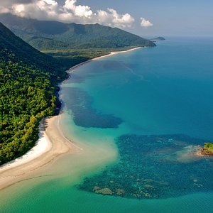 Looking towards Cape Tribulation from above Thornton beach on the Daintree coast.