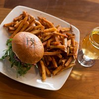 Classic comfort food! Burger, Fries and a lager please.