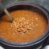 Traditional Bulgarian Beans in a ceramic pot.