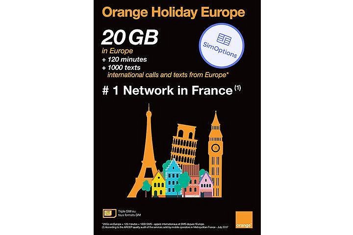 Orange Europe Carte SIM prépayée 10 Go en 4G/LTE + 50 minutes d'appel depuis