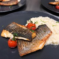 Filete de robalo com risoto de Lima