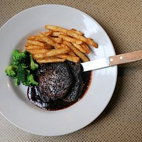Joe's Fried Chicken - Beef Tenderloin in Lingonberry Sauce with French Fires and Steamed Broccoli - 12-2-19