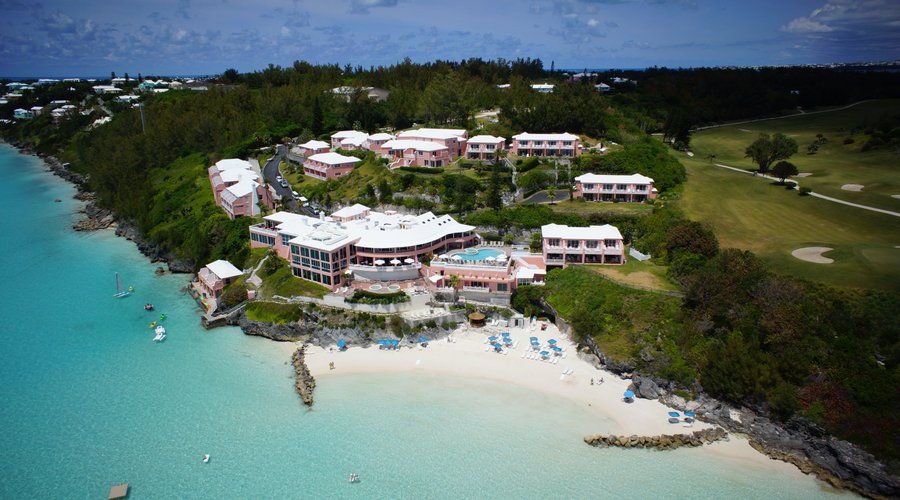 Signature aerial photo of the resort, with Port Royal Golf Course's 7th & 8th holes right next d