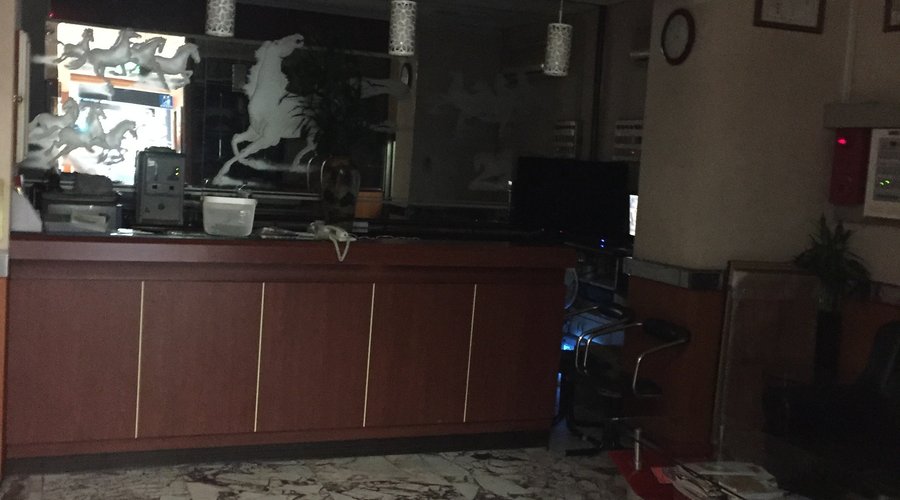 the front desk and hotel lobby