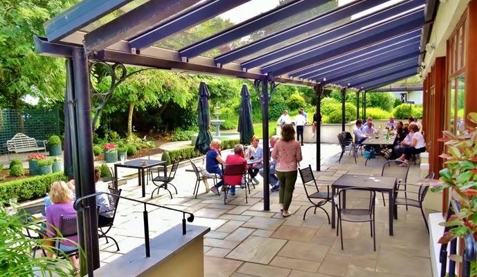 Outside patio, dining area.